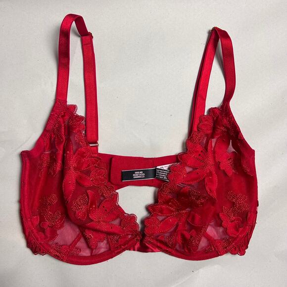 NWT Victoria's Secret Unlined Demi Bra Red Floral Lace 34DDD 34 DDD 34F Lingerie - Picture 5 of 11